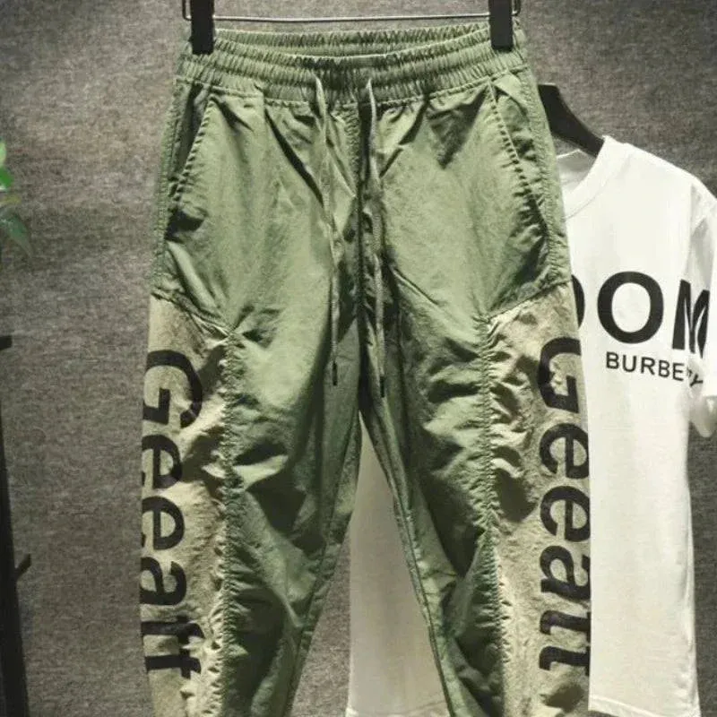 Men Summer Black Trousers Man Harem Joggers Green Emo Casual         .