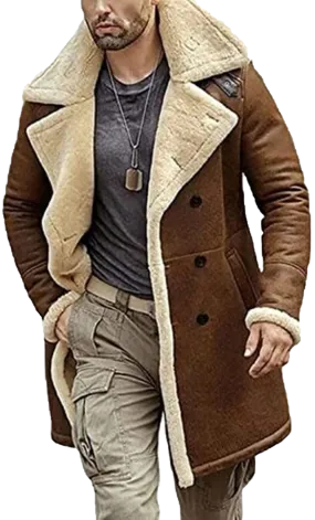 Men's B3 Double Breasted Genuine Leather and Artificial Fur Coat