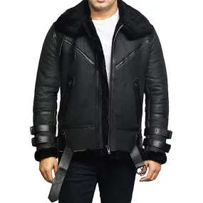 Men's Black B3 RAF Aviator Sheepskin Bomber Jacket