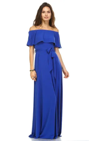 Off The Shoulder Wrap Maxi Dress Blue