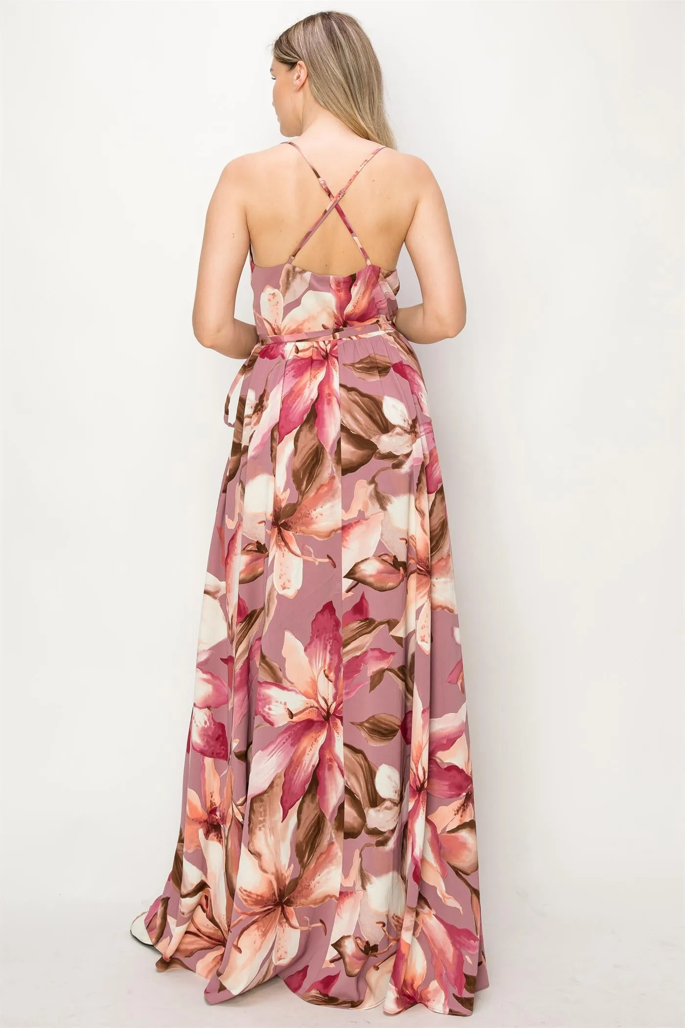 OL24A136-FLORAL SLEEVELESS WRAP MAXI DRESS