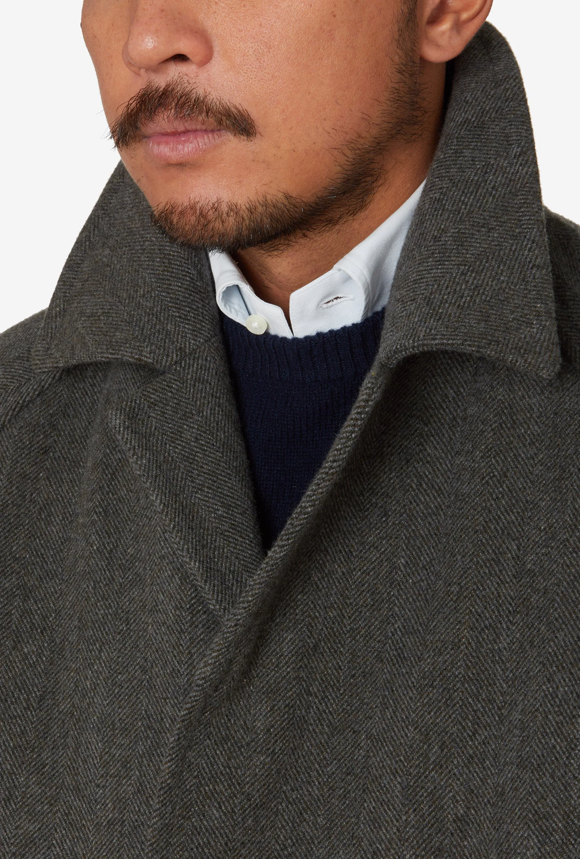 Raglan Sleeve Overcoat Wool Sage Herringbone