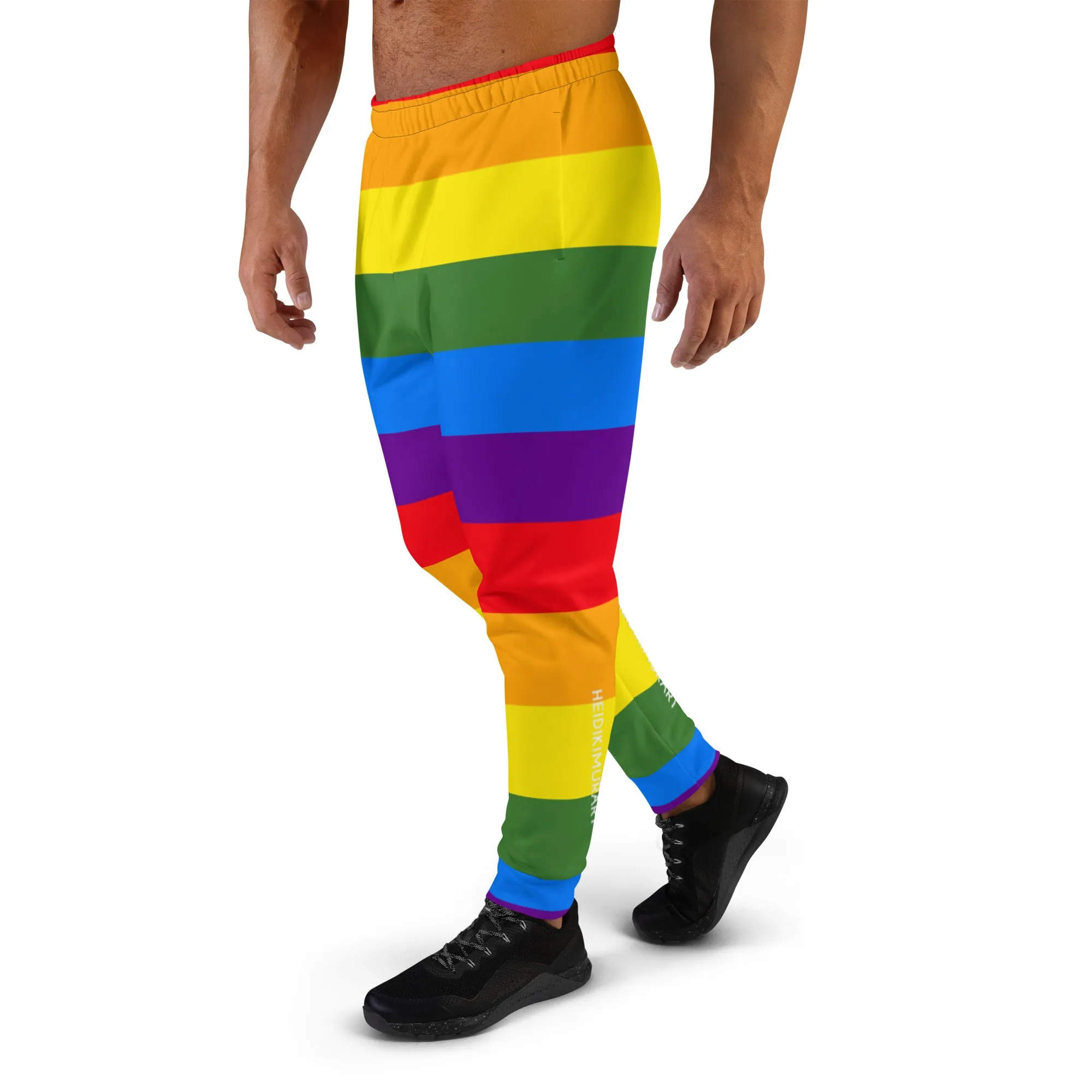 Rainbow Striped Print Men's Joggers, Rainbow Pride Joggers For Men - Made in USA/EU/MX