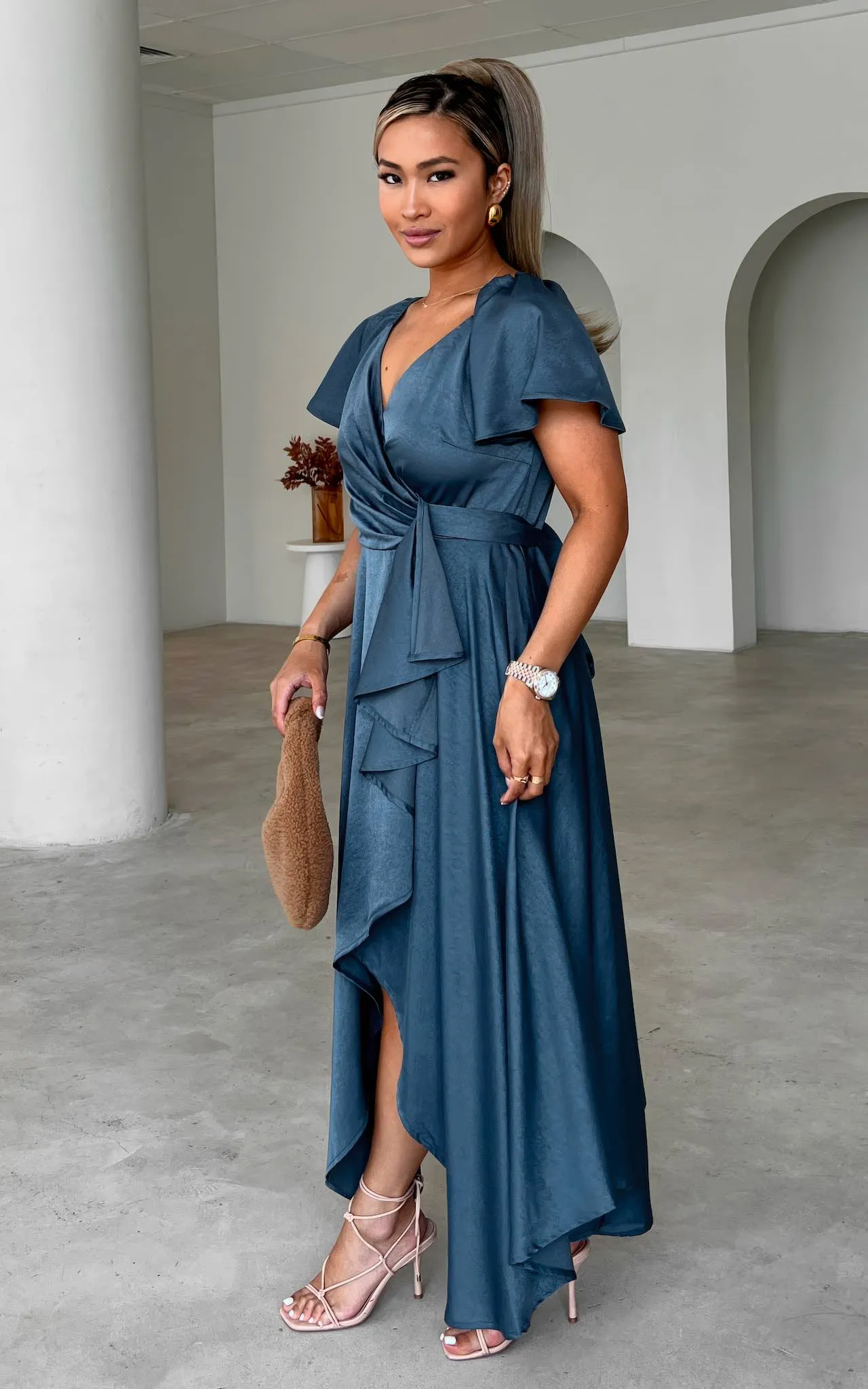 Rossetti Short Sleeve Wrap Maxi Dress - Steel Blue