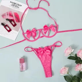 Sexy Bowknot Bra and Thong Set - Women's Hollow Out Lingerie Set