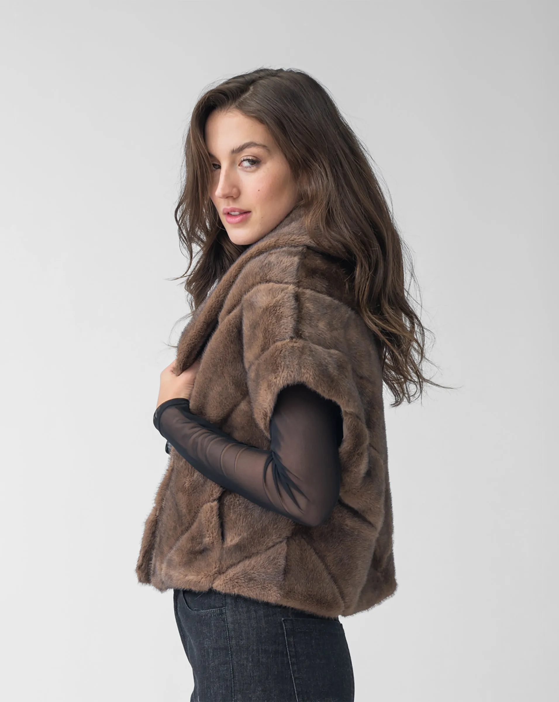 Shawl Collar Faux Fur Vest