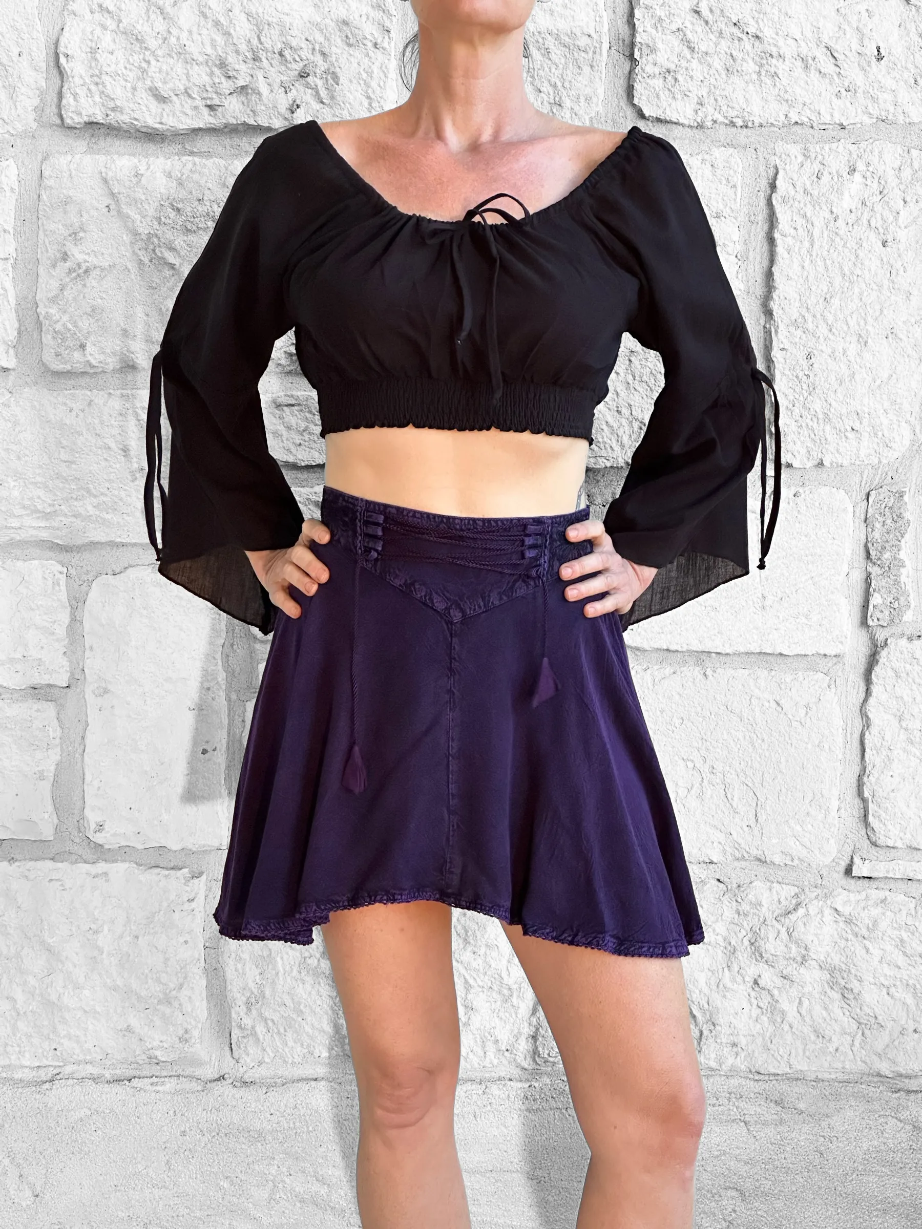 'Short Pixie Fairy Skirt' Embroidered Rayon - Purple