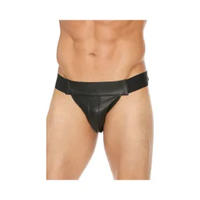 Shots Premium Leather Plain Front Zip Jock Black S/M Hanging