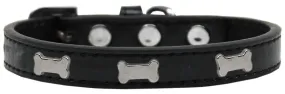 Silver Bone Widget Dog Collar Black Size 20