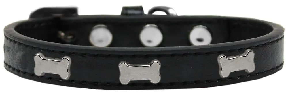 Silver Bone Widget Dog Collar Black Size 20