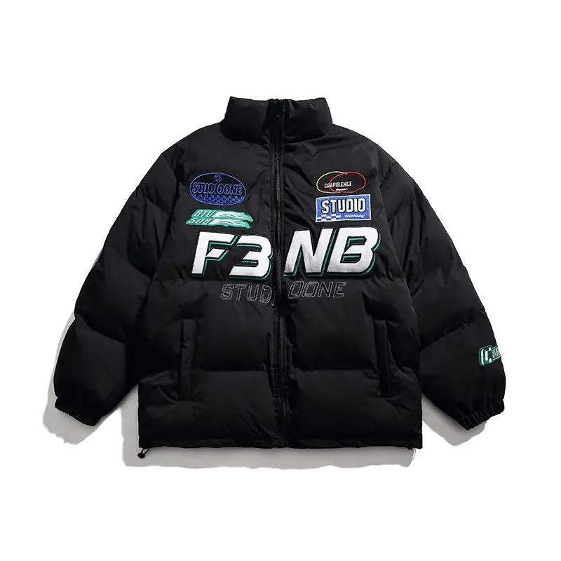 Solid Color Racing Embroidered Jacket