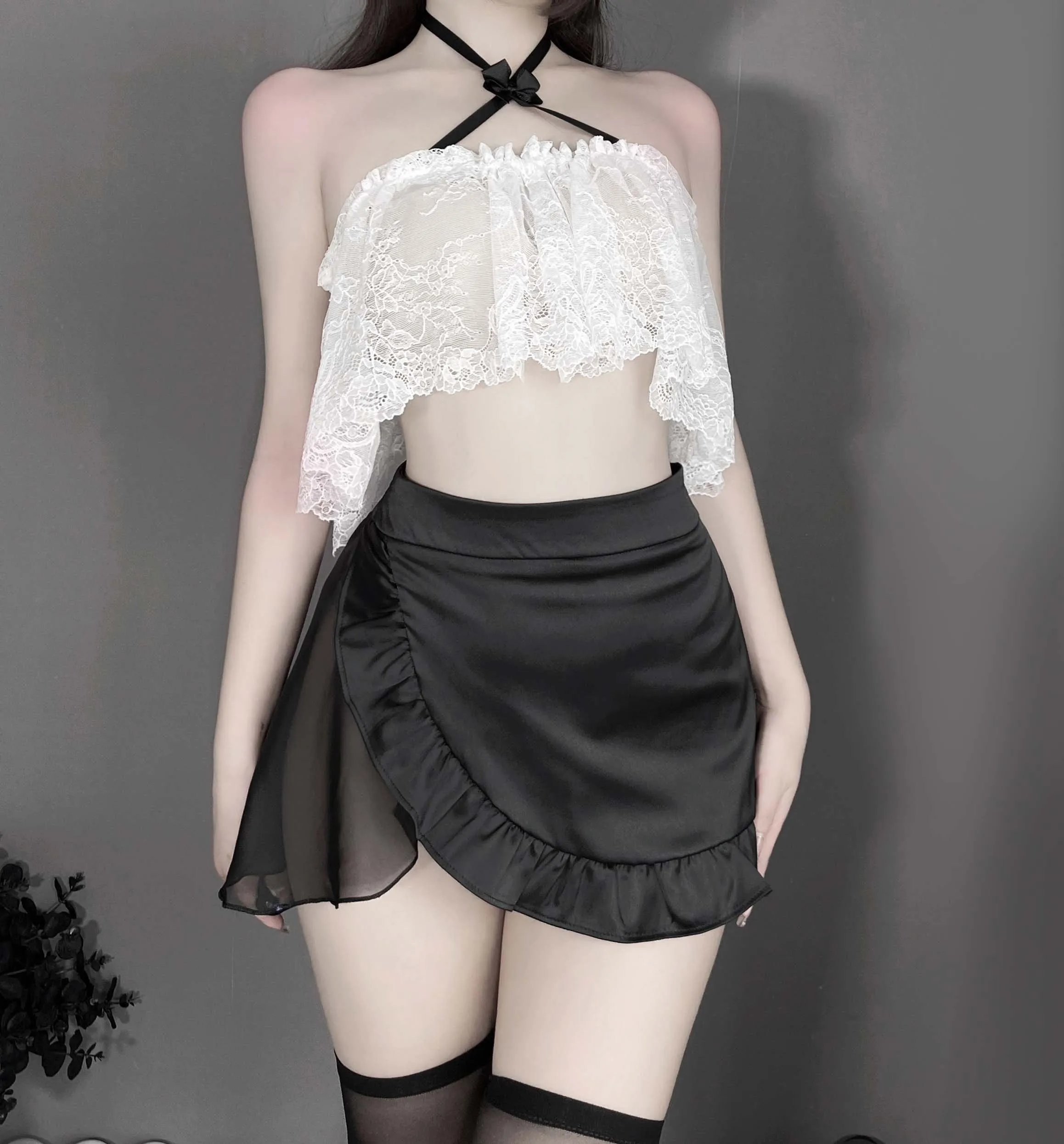 T-2490 Split bandeau lace secretary outfit uniform seduction suit