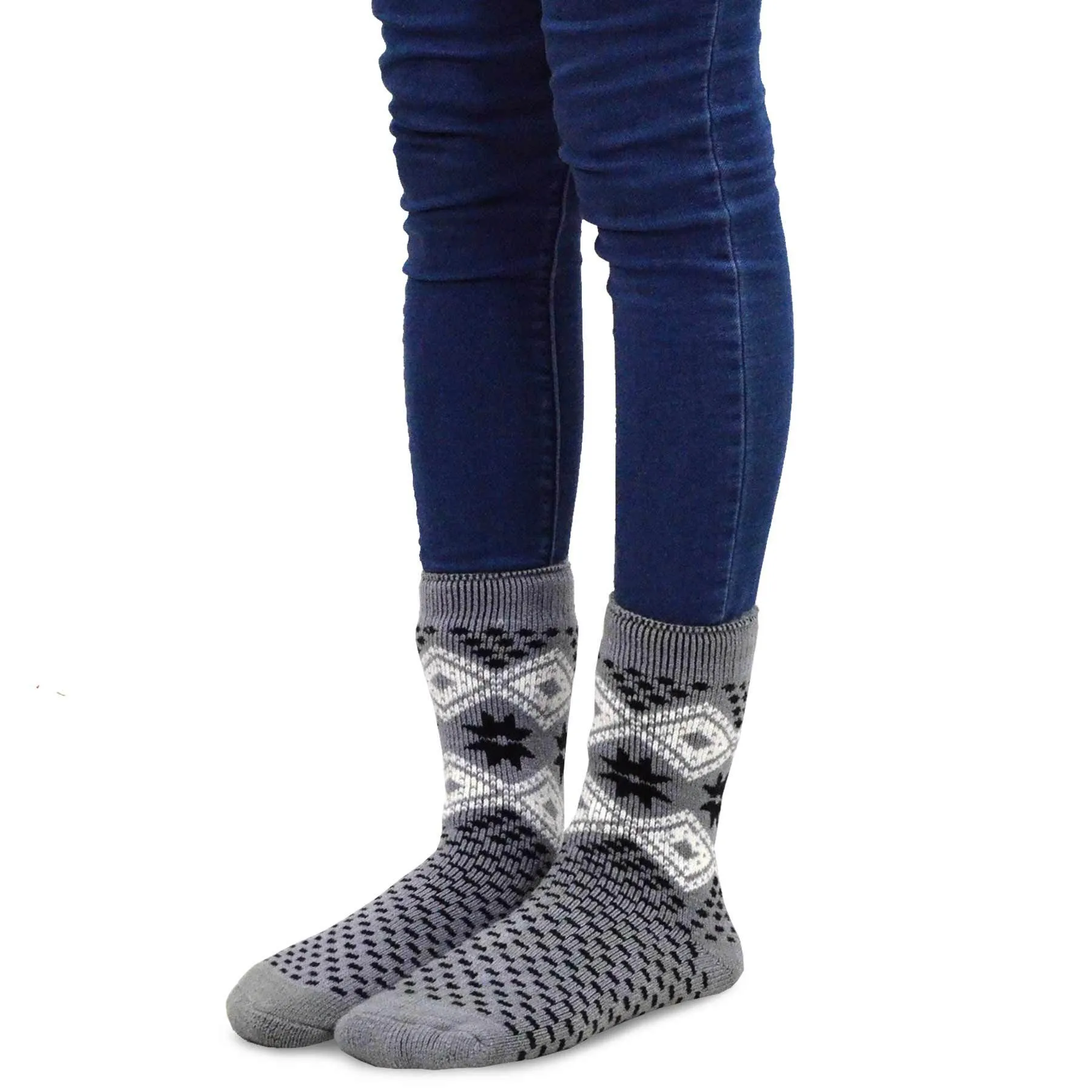 TeeHee Socks Women's Thermal Acrylic Snowflake Grey/Black 2-Pack (12032)