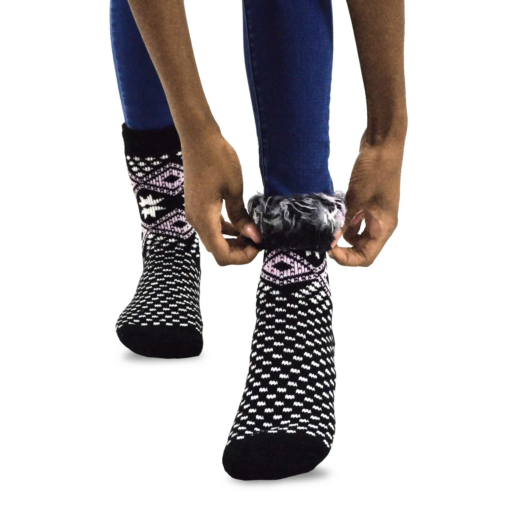 TeeHee Socks Women's Thermal Acrylic Snowflake Grey/Black 2-Pack (12032)