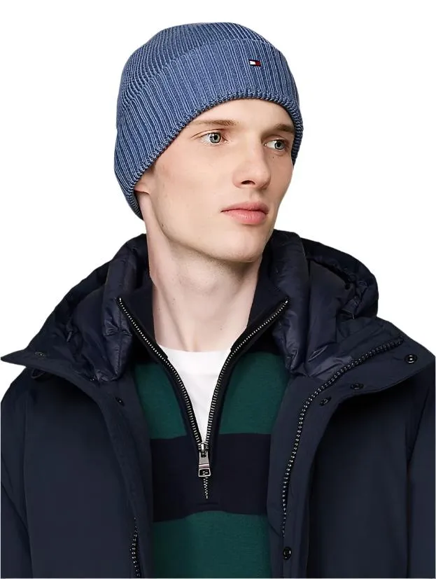 Tommy Hilfiger Mens Flag Beanie with Cashmere Blue Hills