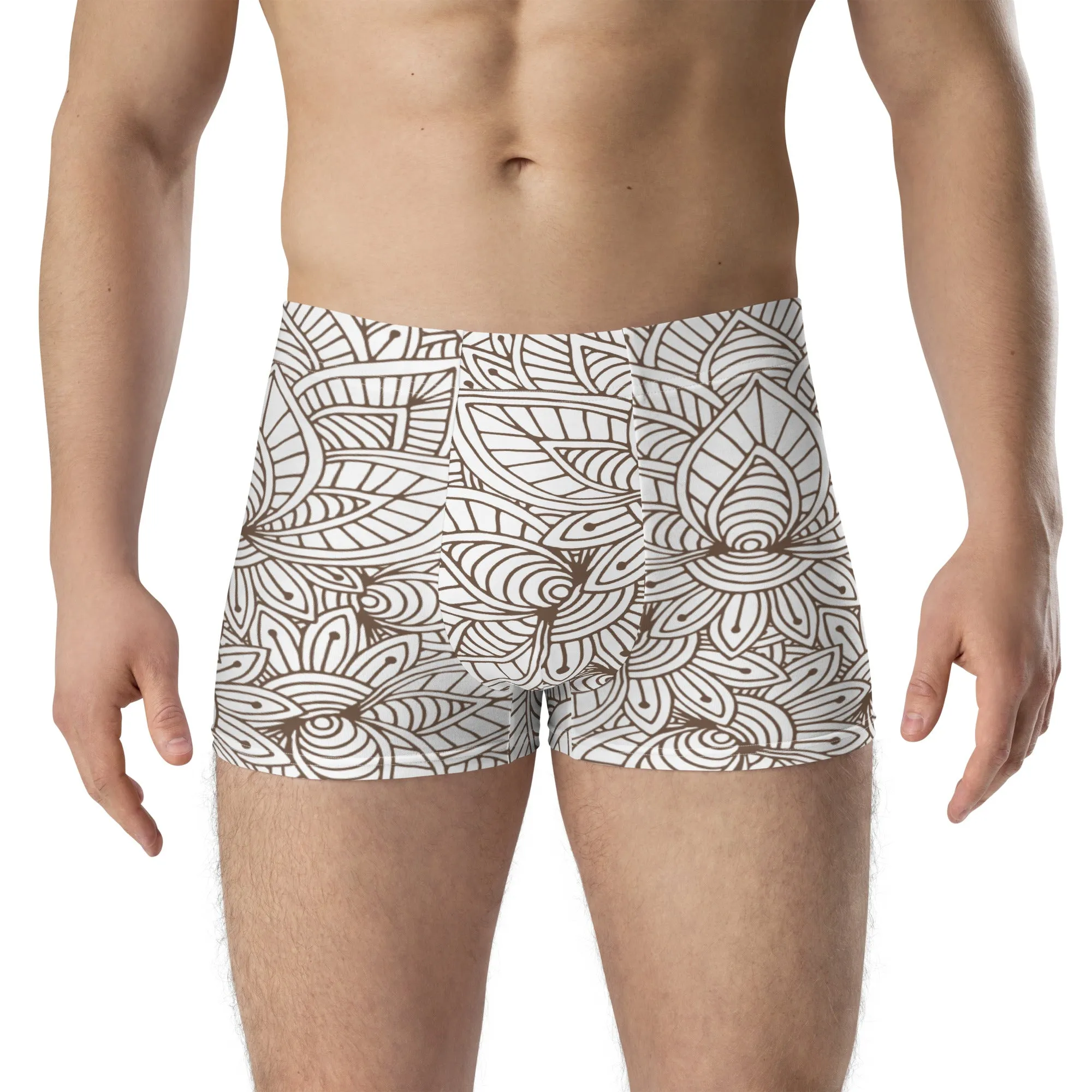 White floral print boxer briefs for men