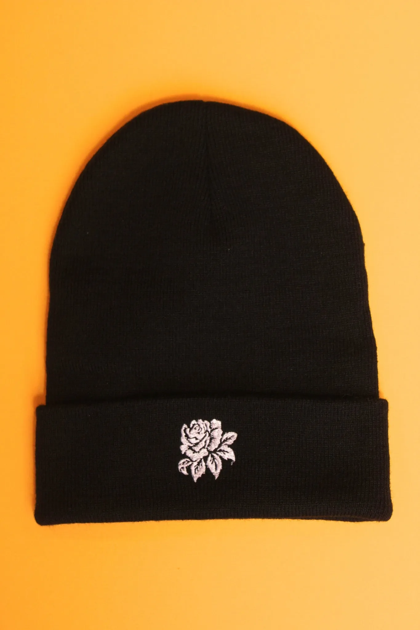 White Rose Black Beanie