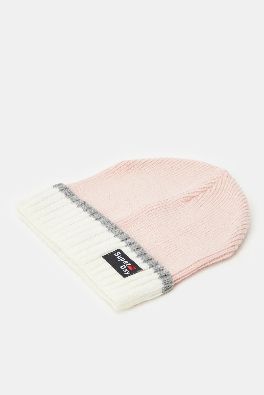 Women Pink And Grey Embellished Knitted Caps (Pack of 3)