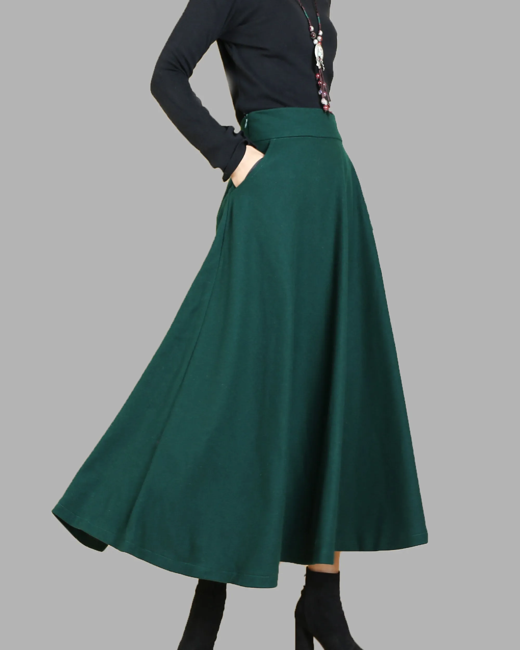 Women wool skirt/flared skirt/winter skirt/maxi skirt/ankle length skirt(Q1806)