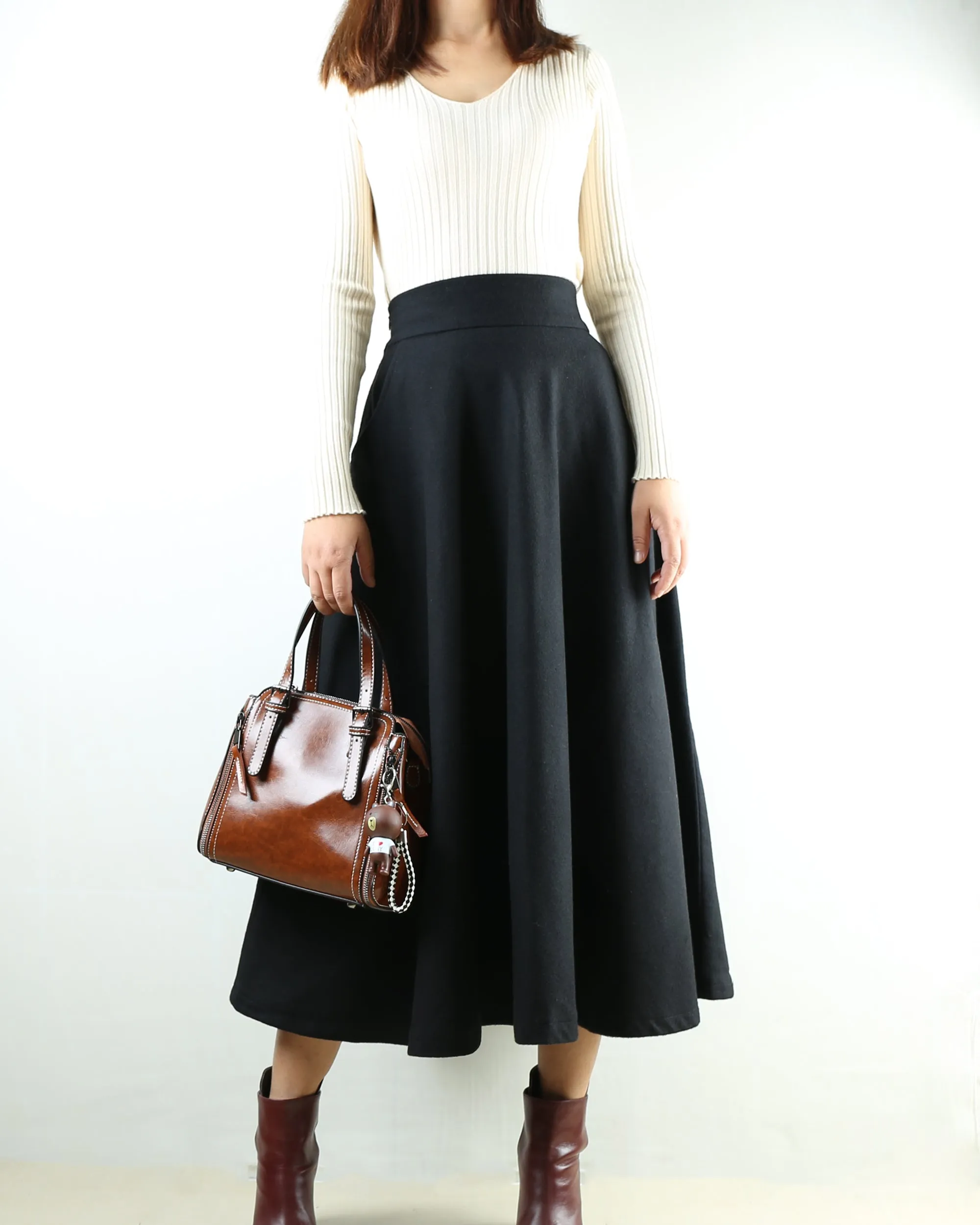 Women wool skirt/flared skirt/winter skirt/maxi skirt/ankle length skirt(Q1806)