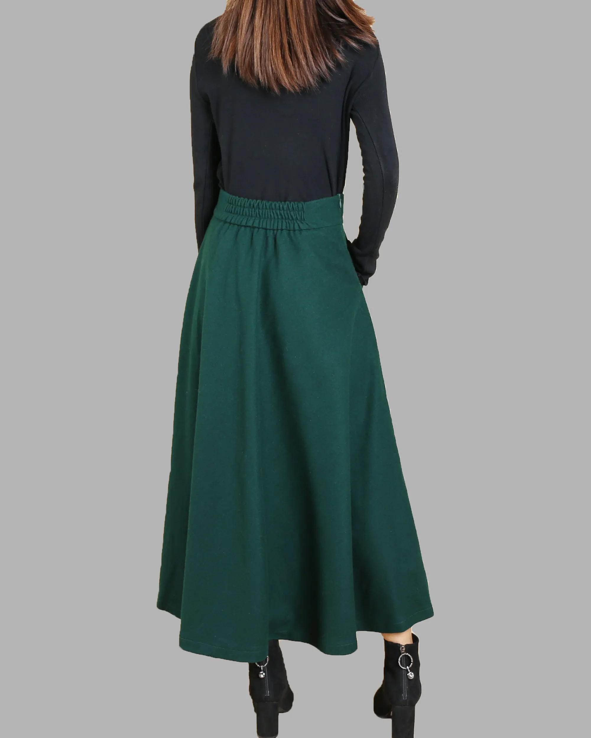 Women wool skirt/flared skirt/winter skirt/maxi skirt/ankle length skirt(Q1806)