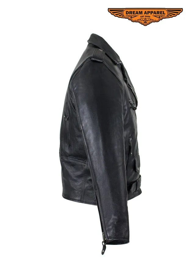 Womens Black Naked Cowhide Leather Motorcycle Jacket W/ Half Belt