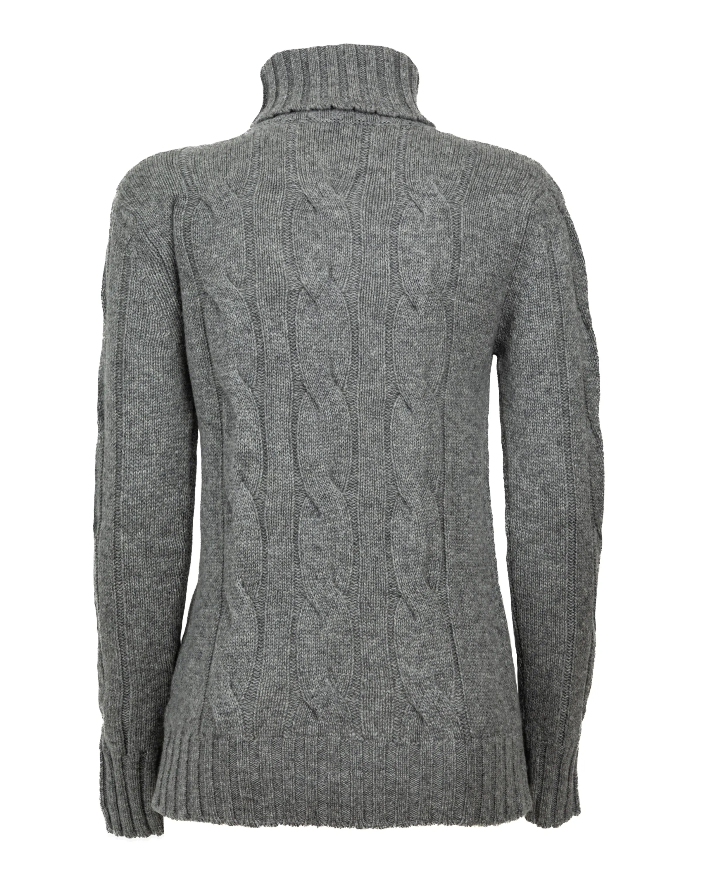 Women's Pure Cashmere Cable Knit Turtleneck Sweater Melange Gray