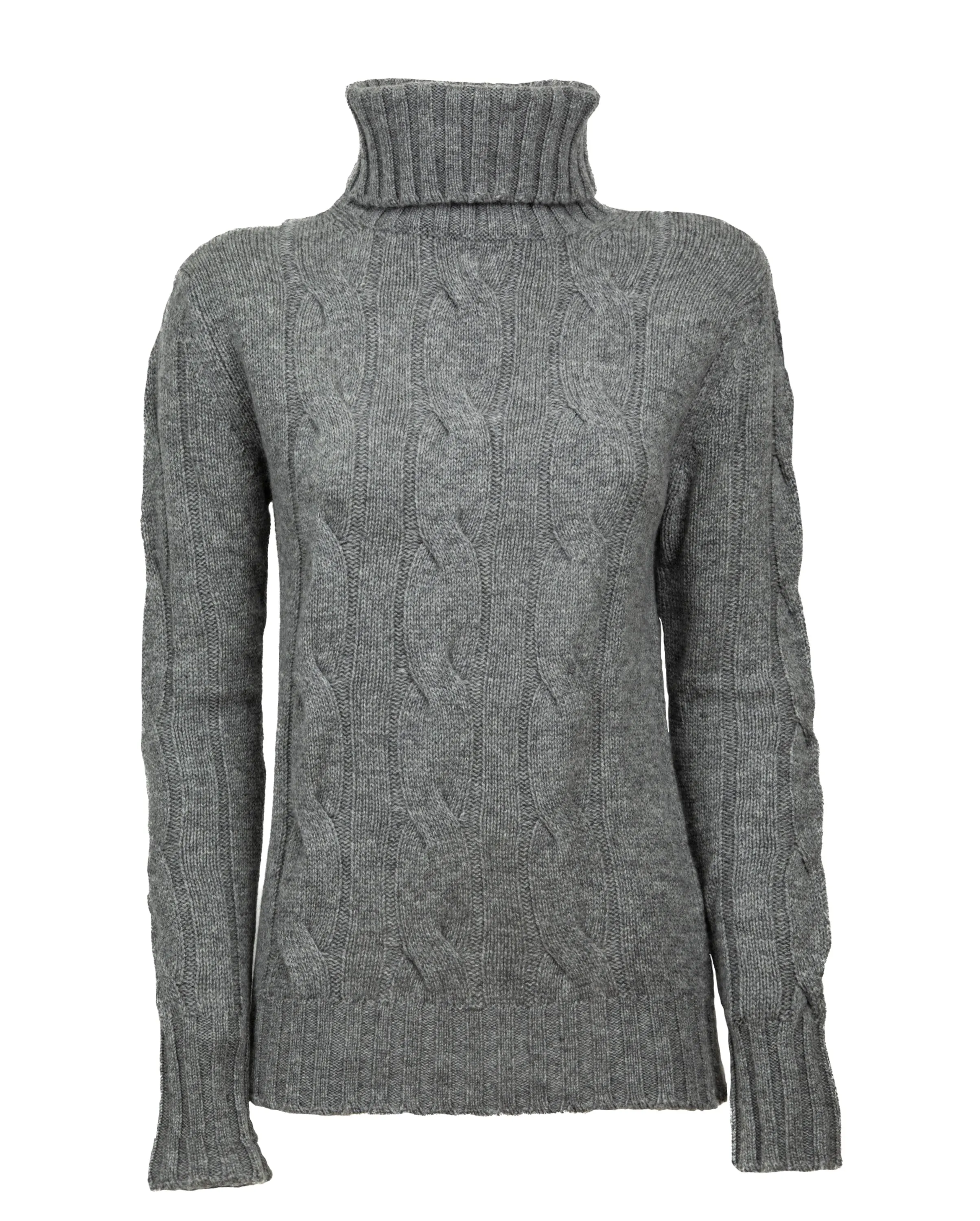 Women's Pure Cashmere Cable Knit Turtleneck Sweater Melange Gray