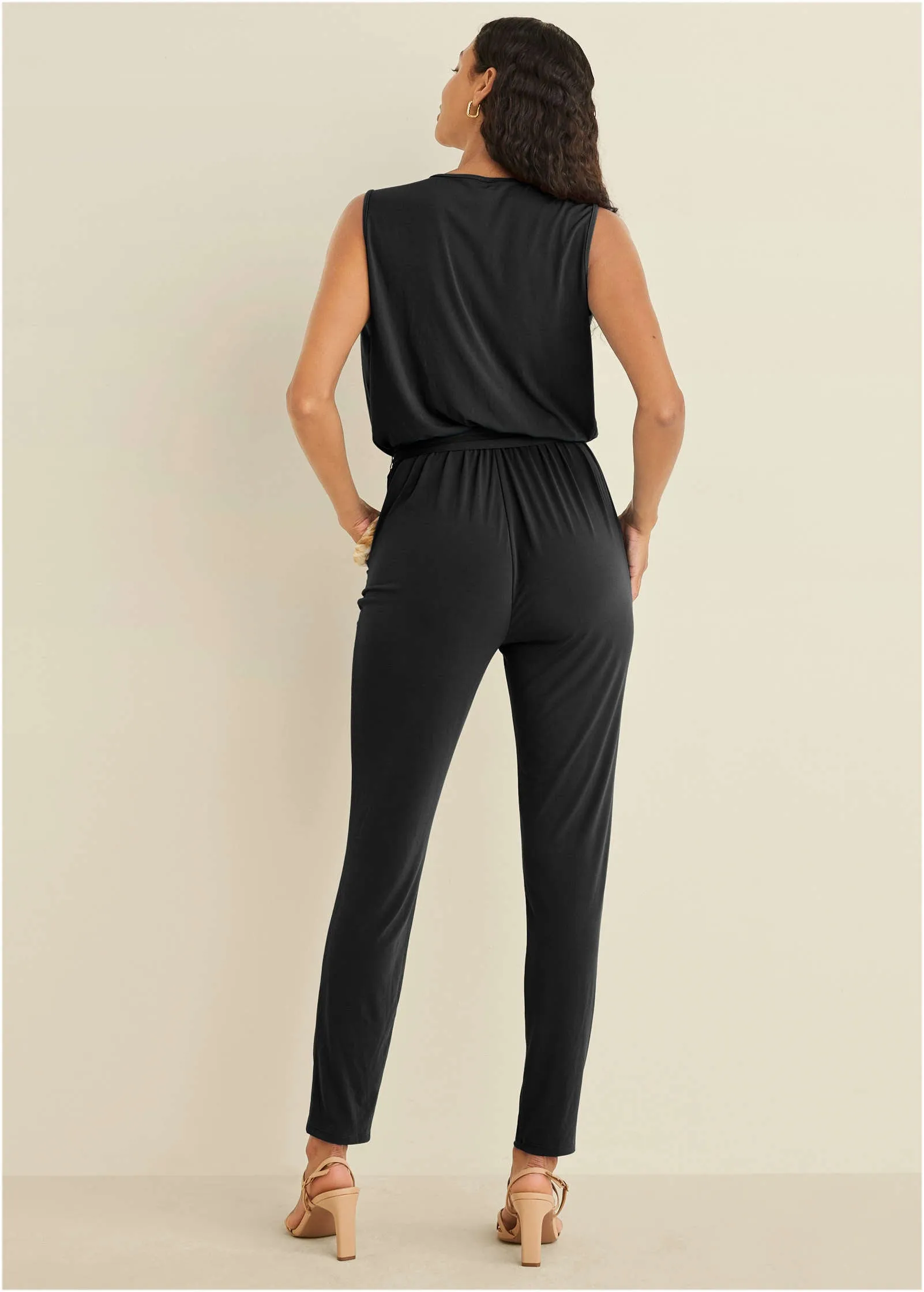 Wrap Tie Jumpsuit - Black