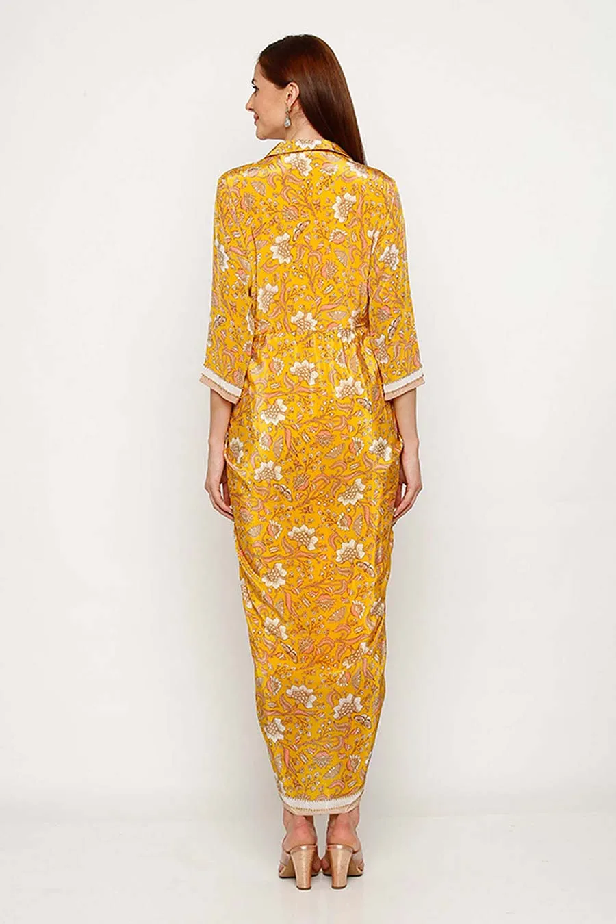 Yellow Printed Wrap Dress