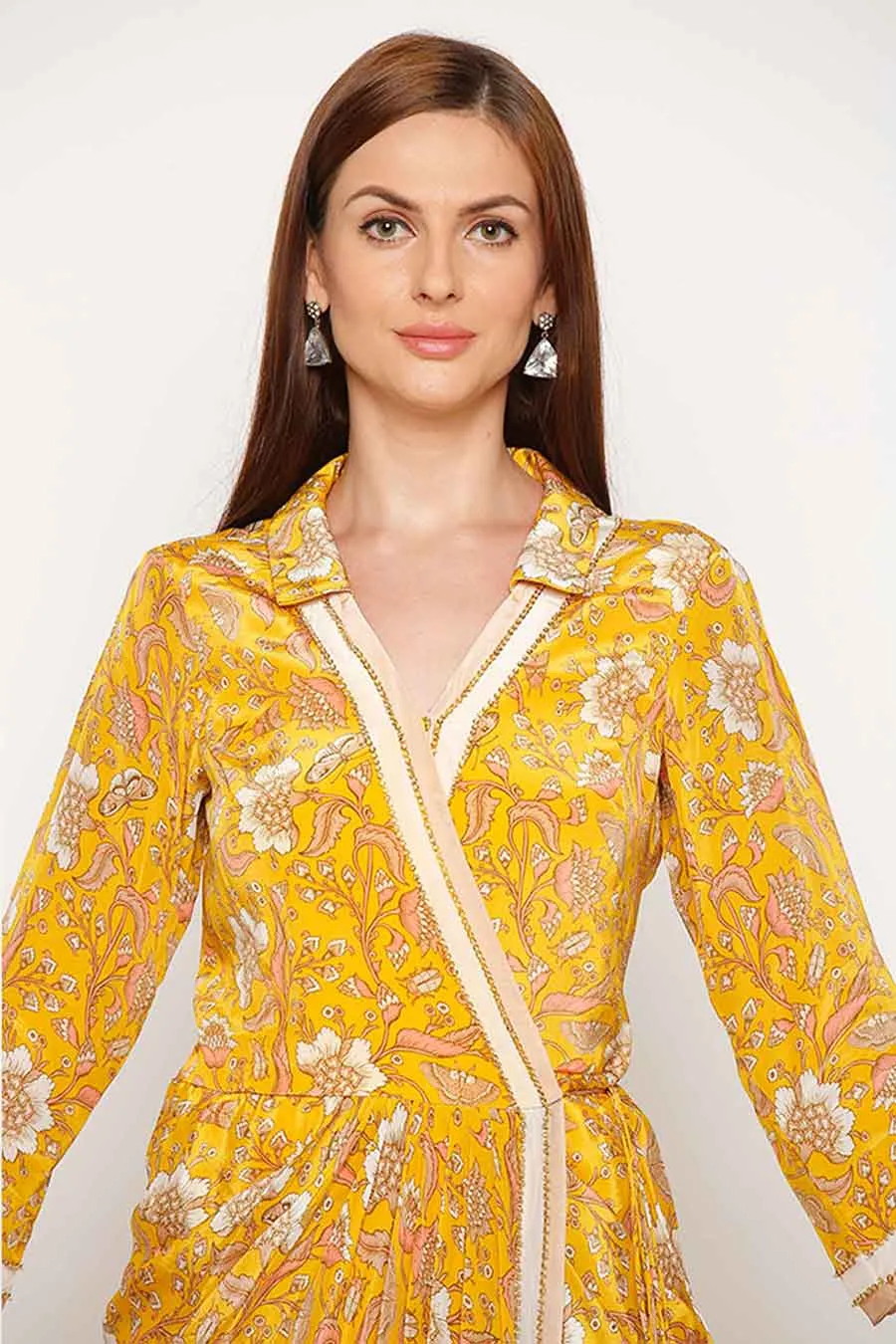 Yellow Printed Wrap Dress