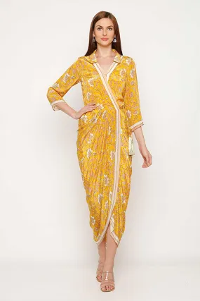 Yellow Printed Wrap Dress