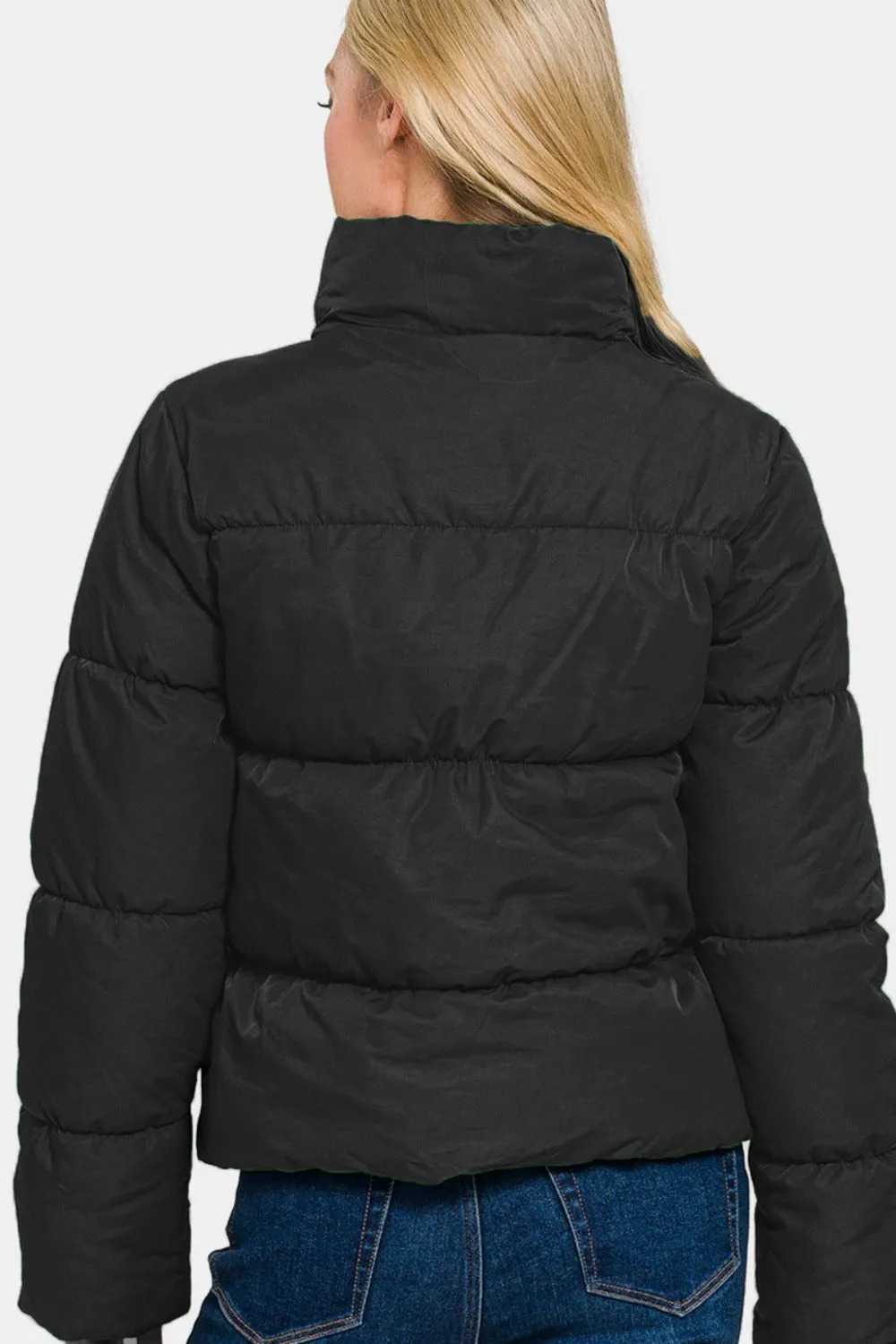 Zenana Black Zip Up Puffer Jacket